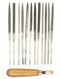 12-pc. Needle File Set With Wood Handle- 3/32 Shank- Medium Grit